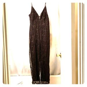 Deep V Jumpsuit with Light Glitter